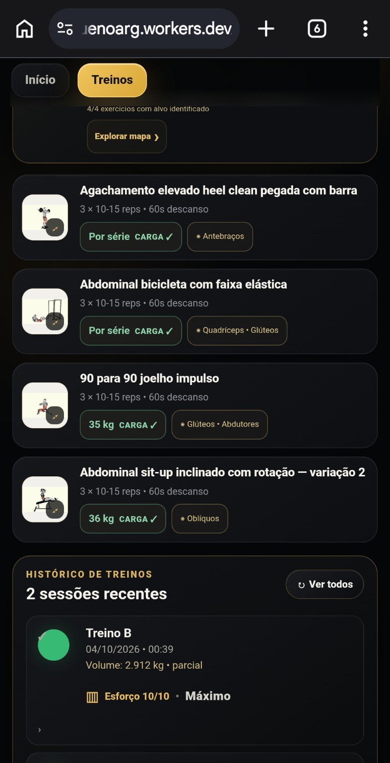 Tela real de treinos no Portal do Aluno