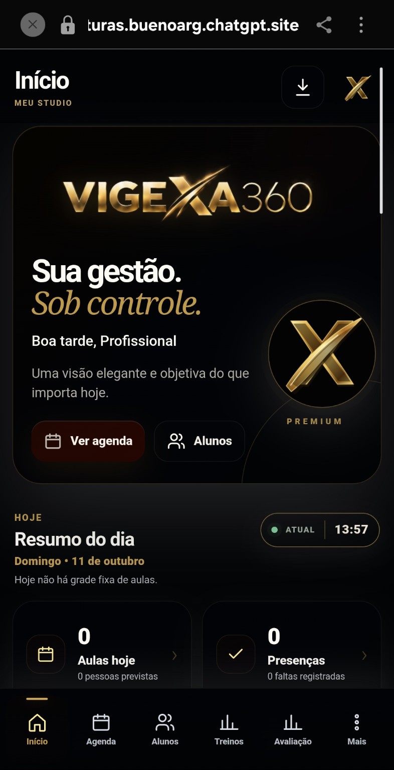Tela inicial real do Vigexa 360, em uma instalação sem alunos cadastrados.